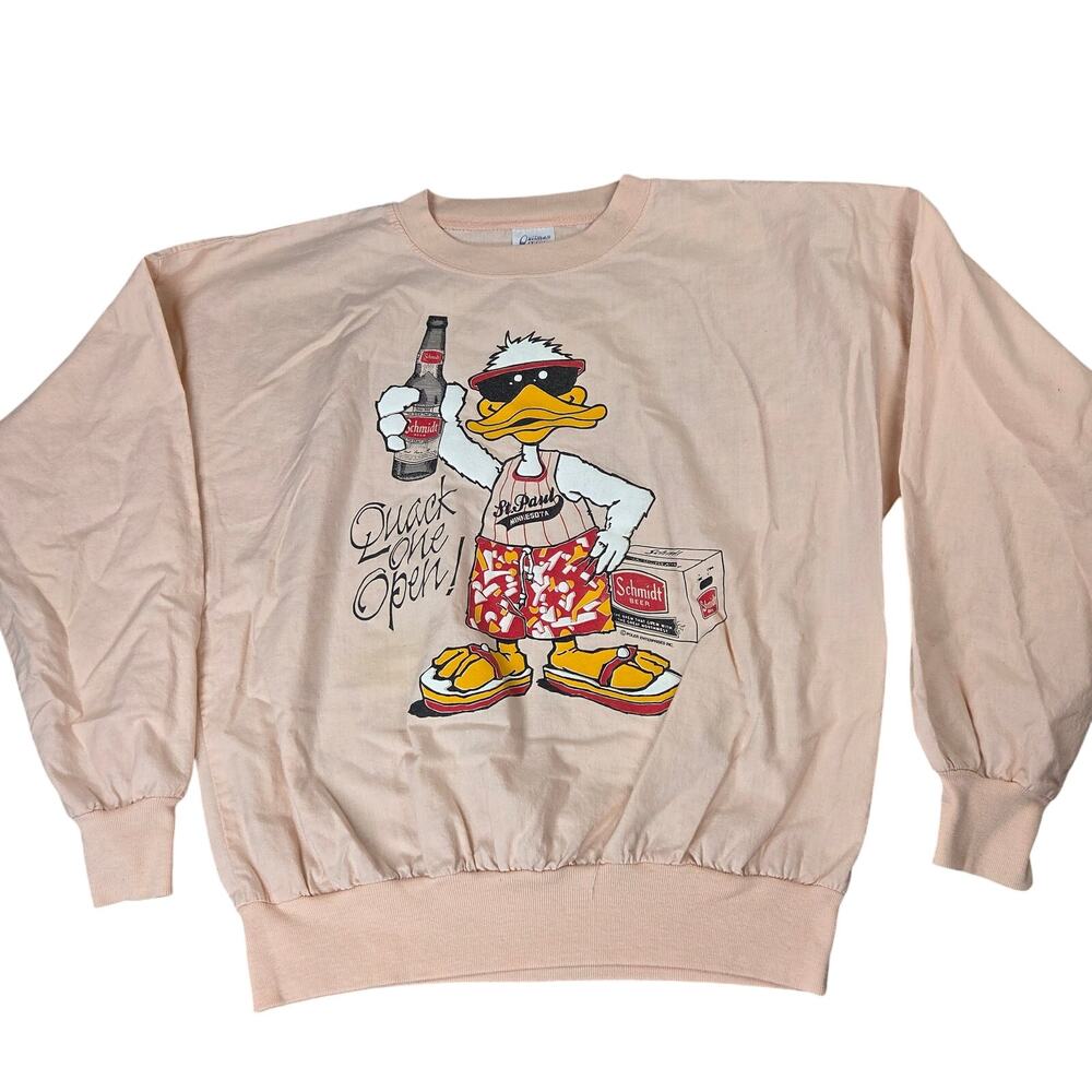 Quitman USA Vintage Schmidt Beer Quack One Open Long Sleeve Shirt Size S USA